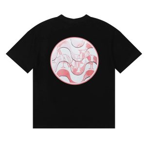 Amiri Black T-Shirt Pink Circle Logo Graphic Tee
