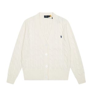 Ralph Lauren Cream Cable Knit V Neck Cardigan Sweater