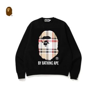 BAPE Black Plaid Ape Head Graphic Crewneck Sweatshirt
