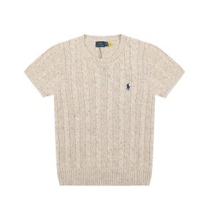 Ralph Lauren Beige Cable Knit Short Sleeve Polo Sweater