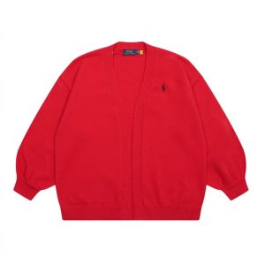 Ralph Lauren Red V-Neck Polo Cardigan Sweater