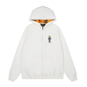 Ralph Lauren Polo Bear White Zip-Up Hoodie