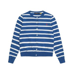 Ralph Lauren Blue Striped Button Front Cardigan Sweater