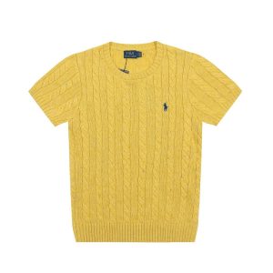 Ralph Lauren Men’s Yellow Cable Knit Short Sleeve Sweater