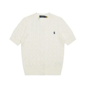 Ralph Lauren Cream Cable Knit Short Sleeve Polo Sweater