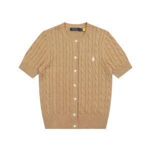 Ralph Lauren Men’s Tan Cable Knit Short Sleeve Cardigan