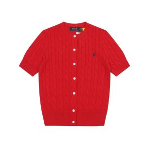 Ralph Lauren Red Cable Knit Short Sleeve Cardigan
