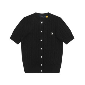 Ralph Lauren Polo Black Cable Knit Short Sleeve Cardigan