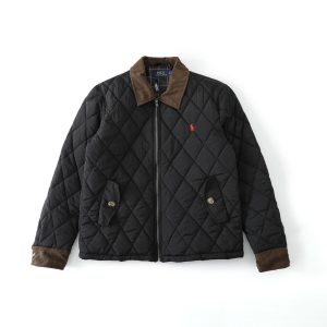 Ralph Lauren Black Quilted Jacket Brown Collar