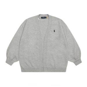 Ralph Lauren Gray Cotton V-Neck Cardigan Sweater