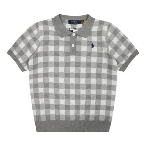 Ralph Lauren Men’s Gray Checkered Knit Polo Shirt