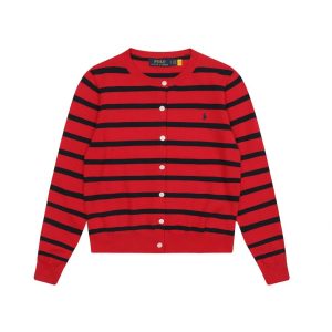 Ralph Lauren Red Black Striped Button Cardigan Sweater