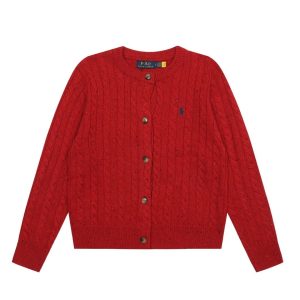 Ralph Lauren Red Cable Knit Button Cardigan Sweater