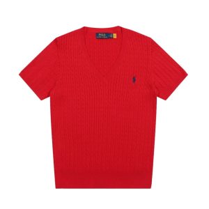 Ralph Lauren Red V Neck Short Sleeve Knit Sweater
