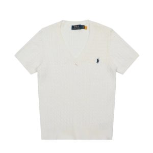 Ralph Lauren White V-Neck Short Sleeve Knit Sweater