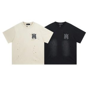 Amiri Paint Splatter Logo Cotton T-Shirt Black Beige