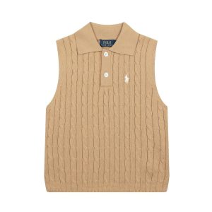 Ralph Lauren Cable Knit Sleeveless Polo Sweater Vest Tan
