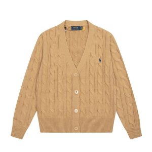 Ralph Lauren Beige Cable Knit Button V-Neck Cardigan Sweater