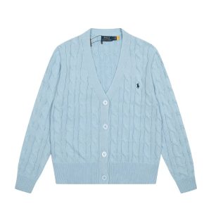 Ralph Lauren Blue Cable Knit V-Neck Button Cardigan