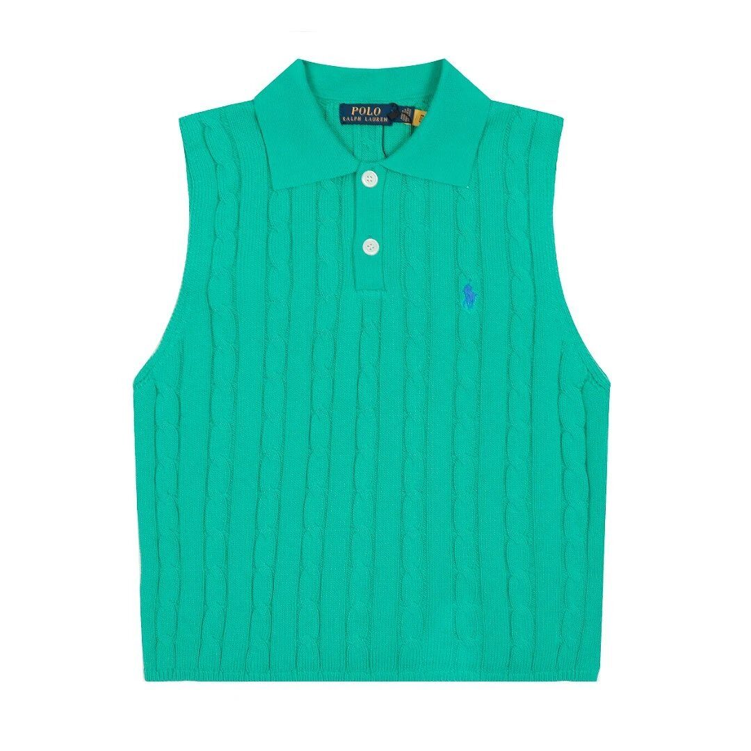 Polo Ralph Lauren Green Cable Knit Polo Sweater Vest - Buy at OopBuy