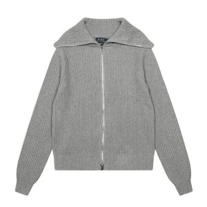 Ralph Lauren Men’s Gray Ribbed Zip-Up Knit Sweater