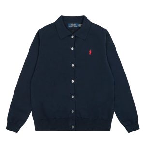 Ralph Lauren Navy Polo Collar Button Knit Sweater