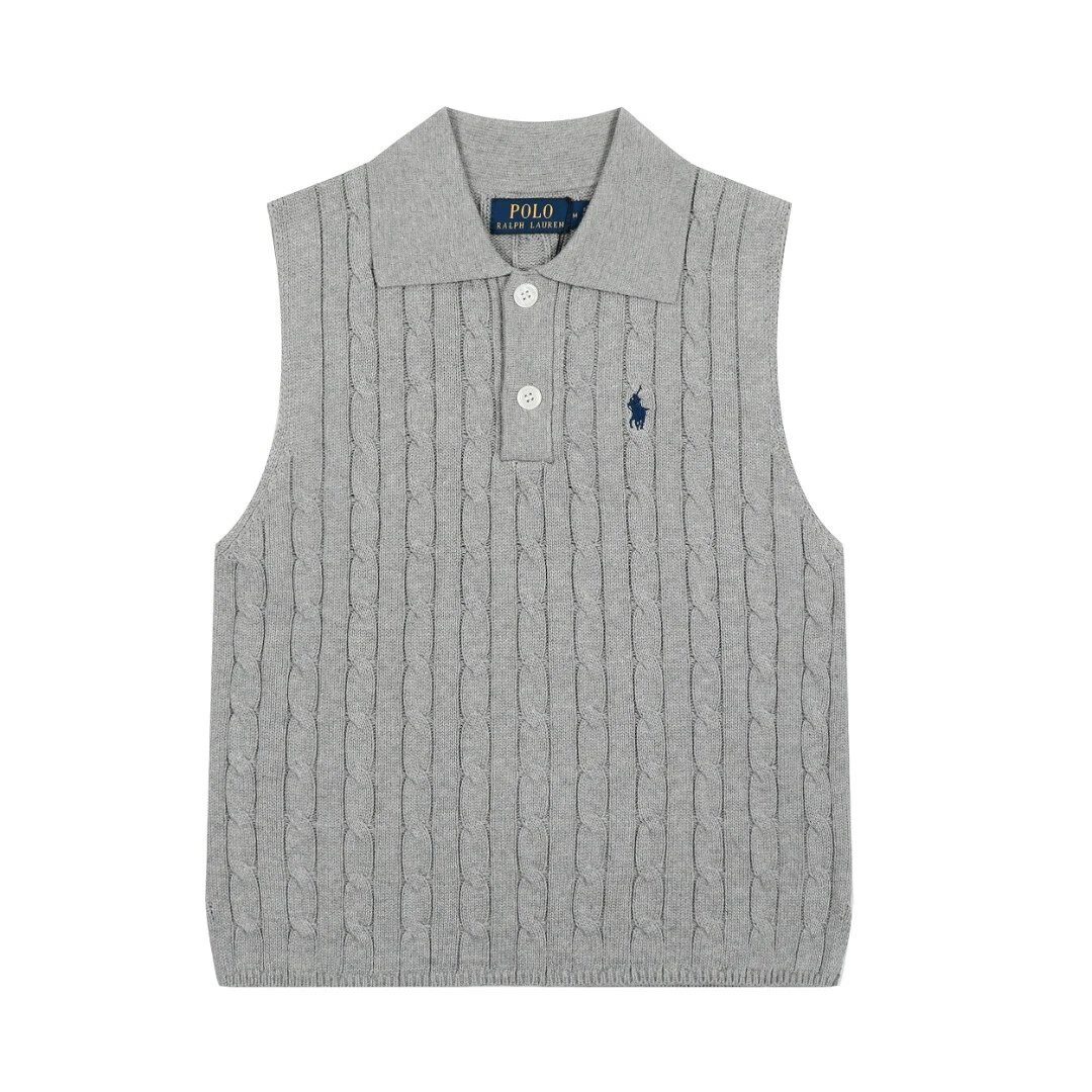 Polo Ralph Lauren Grey Cable Knit Sleeveless Sweater Vest - Buy at OopBuy