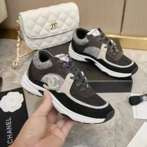 Chanel CC Grey Black Quilted Chunky Sneakers