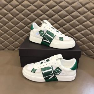 Valentino Garavani White Green Logo Strap Sneakers