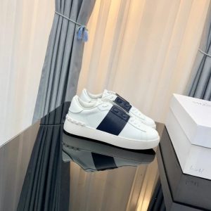 Valentino White Blue Stripe Leather Sneakers Shoes