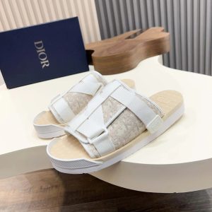 Dior White Logo Print Slide Sandals for Women