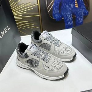 Chanel White Grey Mesh Low Top Sneakers Shoes