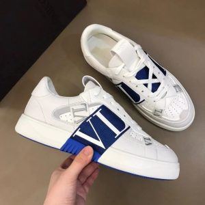 Valentino Garavani VLogo White Blue Leather Sneakers