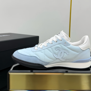 Chanel Blue White Lace-Up Low Top Sneakers