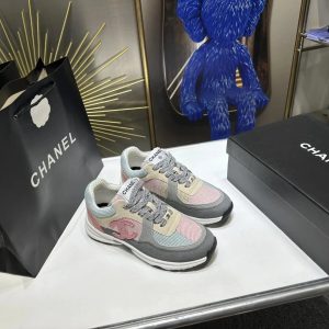 Chanel Kids Pastel Mesh Sneakers Gray Pink Shoes