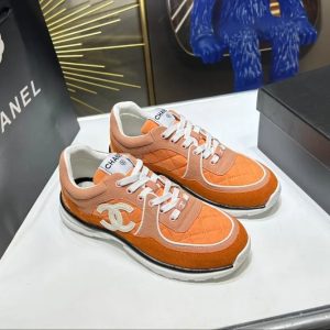 Chanel Orange Suede CC Logo Platform Sneakers