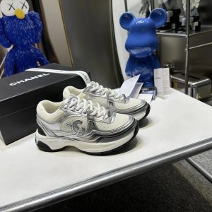 Chanel CC Silver White Chunky Platform Sneakers