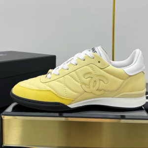 Chanel CC Yellow Leather Low Top Sneakers