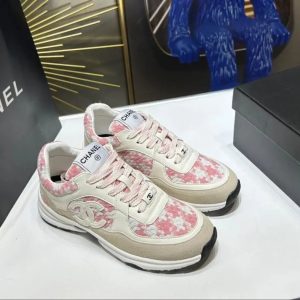 Chanel Pink Floral Low Top Sneakers for Women