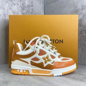 Louis Vuitton Orange White Mesh Designer Sneakers
