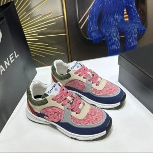 Chanel Pink Blue Mesh Low Top Sneakers for Kids