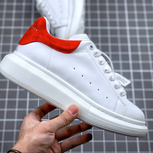 Alexander McQueen White Red Heel Leather Sneakers