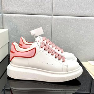 Alexander McQueen White Pink Leather Platform Sneakers