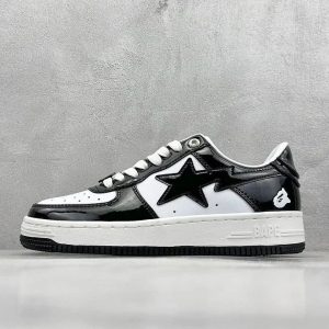 Bape Sta Low Black White Patent Leather Sneakers