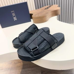 Dior Oblique Black Buckle Slide Sandals for Men