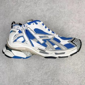 Balenciaga White Blue Mesh Chunky Running Sneakers