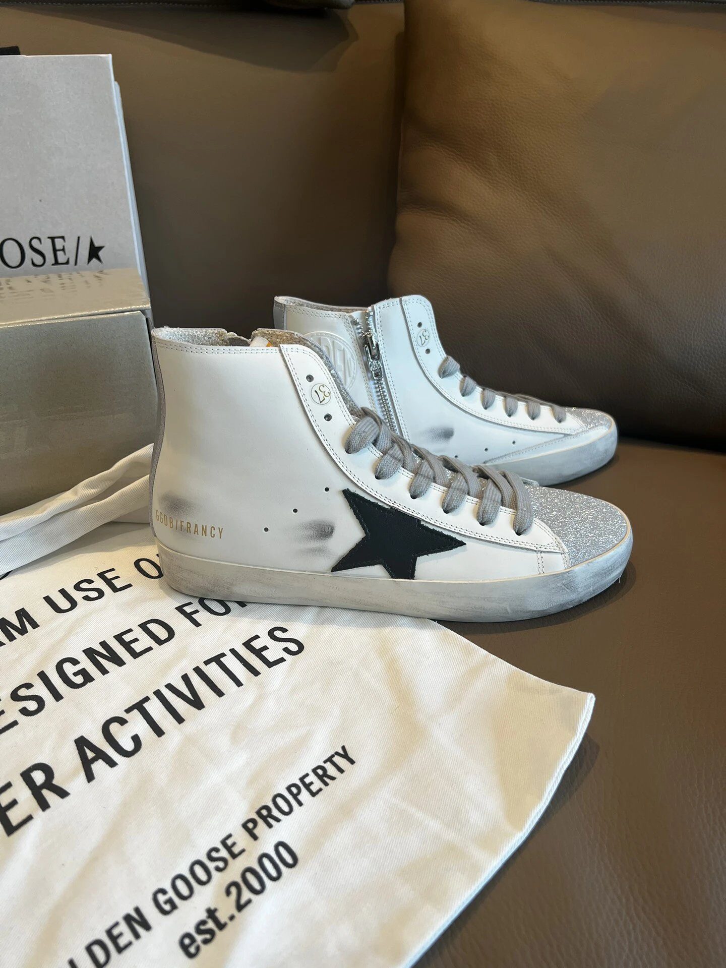 Golden Goose Francy White Glitter Star High Top Shoes - Buy at OopBuy