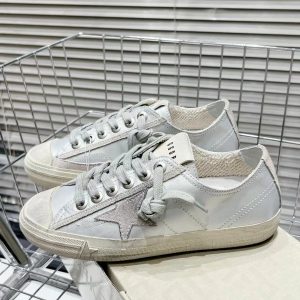 Golden Goose White Gray Star Distressed Low Top Sneakers