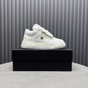 Amiri White Gold Logo Low Top Sneakers Shoes