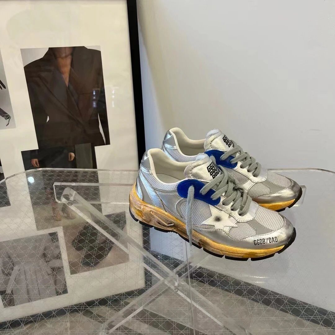 Golden Goose Blue Star Dad Sneakers Silver White - Buy at OopBuy